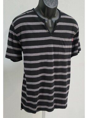 NWT One90One Men’s Black Gray Striped V-Neck Shirt Size XXL